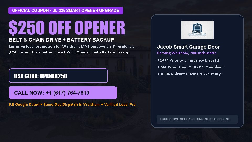 Jacob Smart Garage Door $250 OFF Premium LiftMaster Opener Installation in Waltham, MA